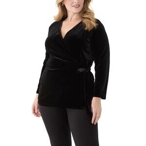 Anne Klein Black Velour Velvet Wrap Top Plus Size 0X Whimsigoth Dark Romance $89